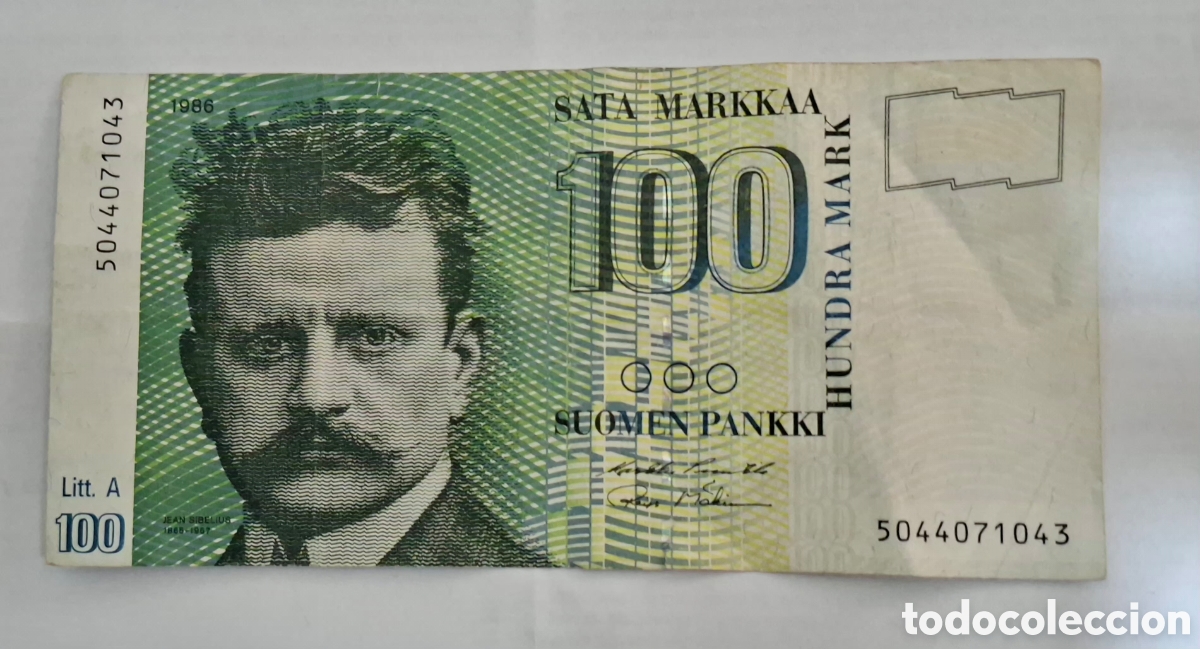 Billetes extranjeros: Billete Finlandia,1.986, 100 Markka,MBC.