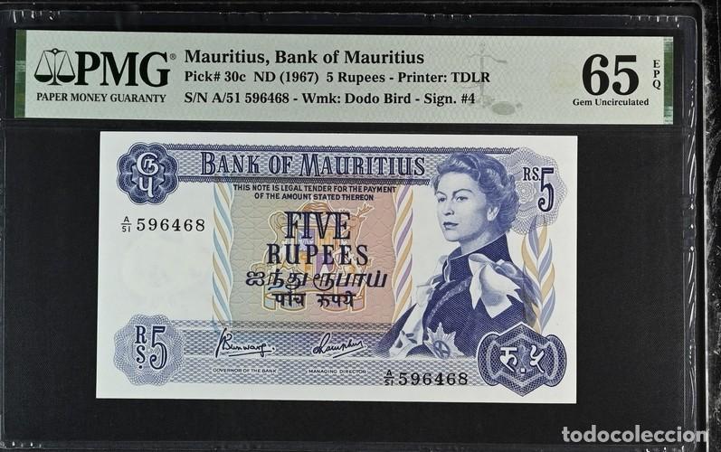 Billetes extranjeros: MAURICIO * BILLETE 5 RUPIAS 1967 * PMG-65 EPQ (IC-1794)