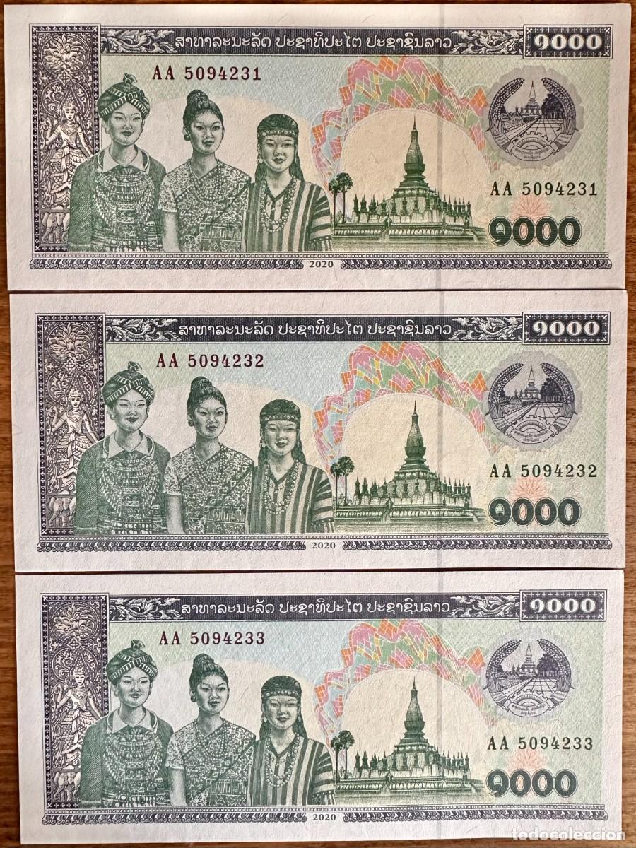 Billetes extranjeros: Lote de 3 Billetes Consecutivos de 1000 Kip de Laos 2020 Pick# 32Ac UNC