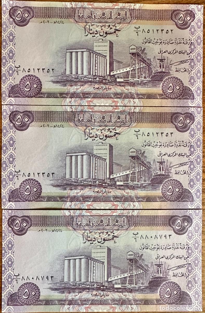 Billetes extranjeros: Lote de 3 Billetes de Irak &ndash; 50 Dinars 2003 Pick# 90 UNC