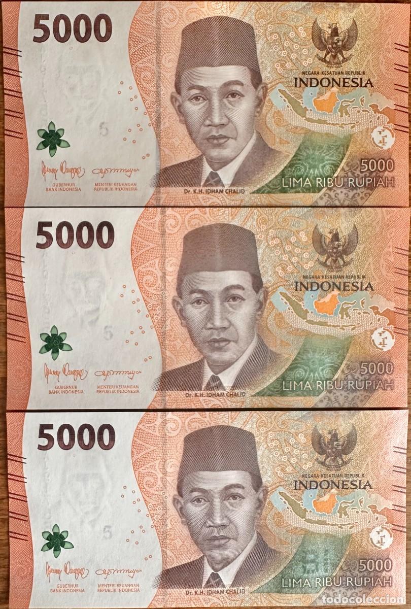 Billetes extranjeros: Lote de 3 Billetes Consecutivos de Indonesia &ndash; 5000 Lima Ribu Rupiah 2022 Pick# 164a UNC