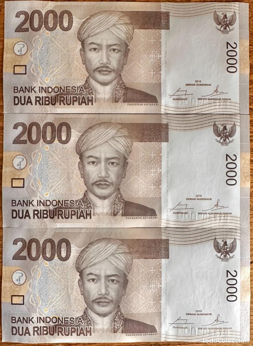 Billetes extranjeros: Lote de 3 Billetes Consecutivos de Indonesia &ndash; 2000 Dua Ribu Rupiah 2016 Pick# 148h UNC