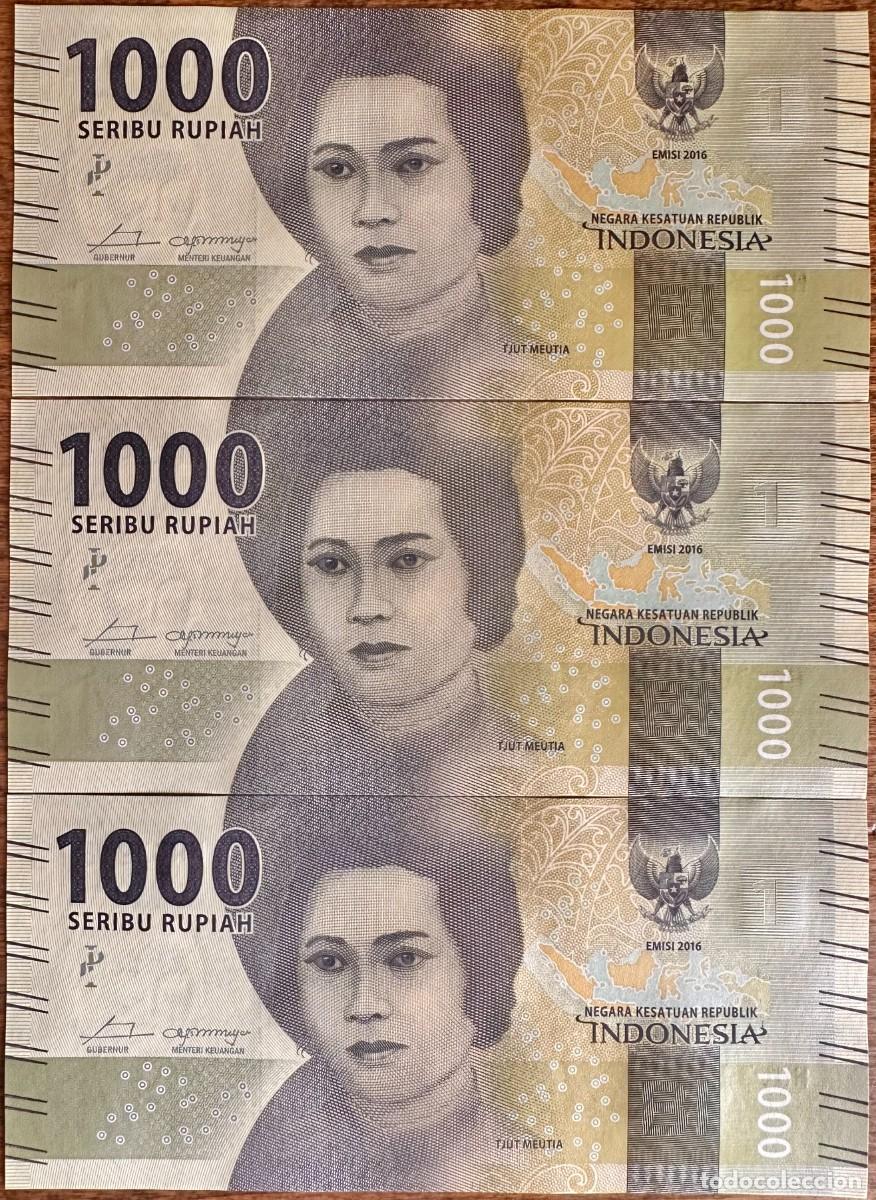 Billetes extranjeros: Lote de 3 Billetes Consecutivos de Indonesia &ndash; 1000 Rupias 2016 Pick# 154b UNC