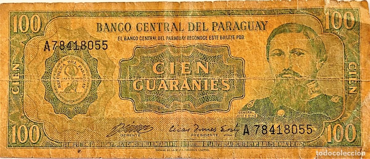Billetes extranjeros: PARAGUAY (1982) - 100 GUARANIES - (L. 25-3-1952) - A78418055 - 157X67 mm - PICK#205 - B
