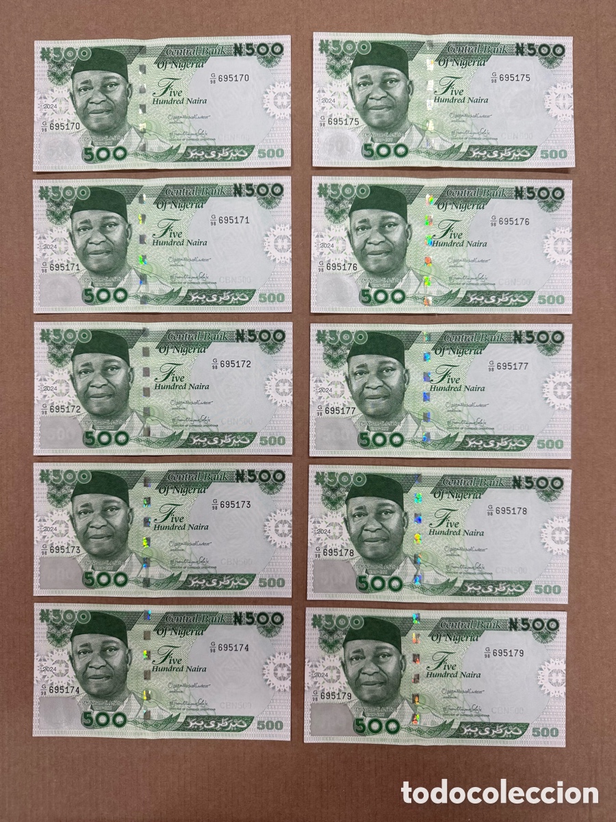 Billetes extranjeros: Lote 10 Billetes 500 Nairas Nigeria