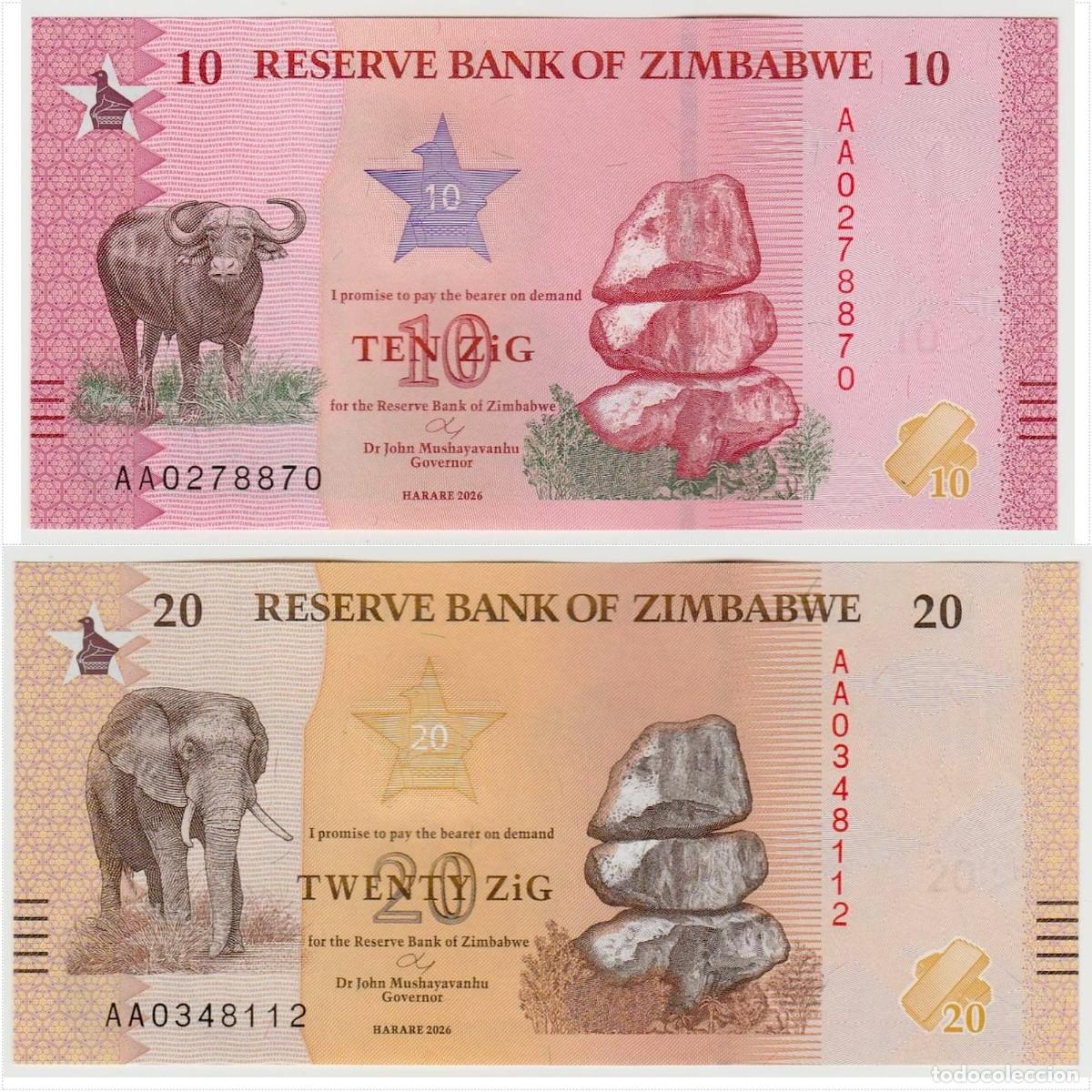 Billetes extranjeros: Zimbabue Set 2 pcs 10 y 20 ZiG 2026 Sin Circular