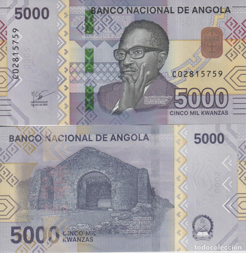 Billetes extranjeros: Angola 5000 kwanzas del 2025 Pick 164 SC/UNC