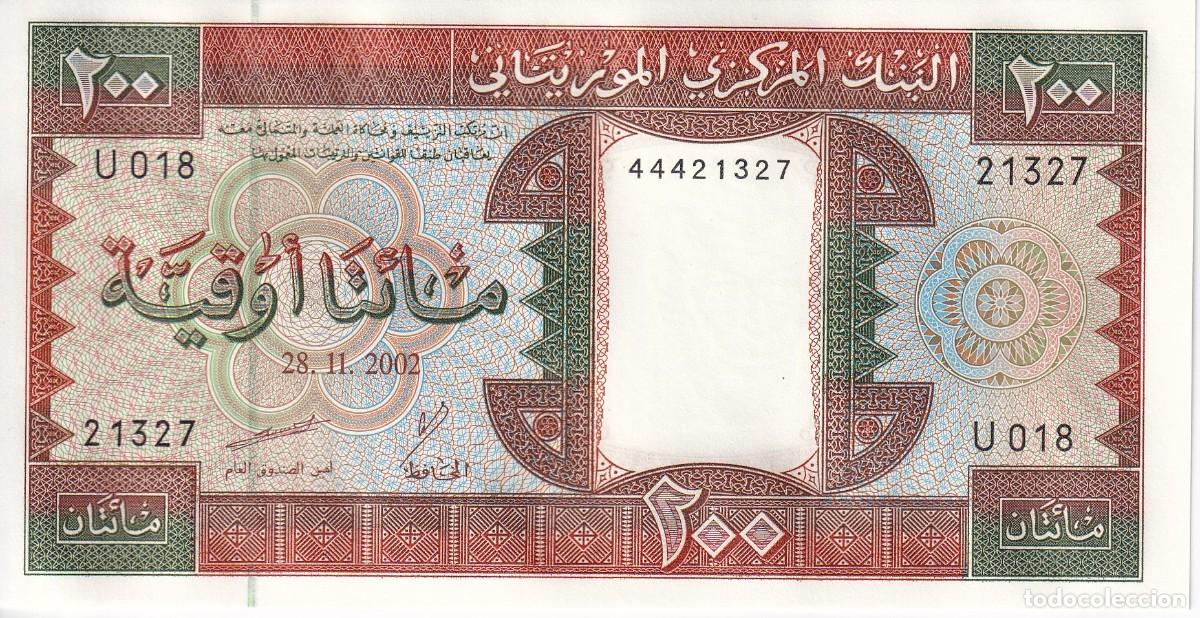 Billetes extranjeros: BILLETE DE MAURITANIA DE 200 OUGUIYA DEL A&Ntilde;O 2002 SIN CIRCULAR (SC)