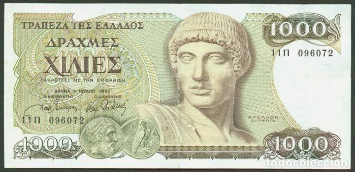 Notas Internacionais: GRECIA. 1000 drachmaes 1987. Pick 202. Apolo.