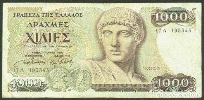 Notas Internacionais: GRECIA. 1000 drachmaes 1987. Pick 202. Apolo.
