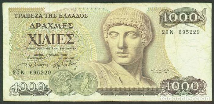 Notas Internacionais: GRECIA. 1000 drachmaes 1987. Pick 202. Apolo.