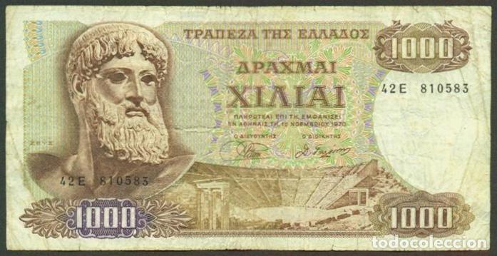 Billetes extranjeros: GRECIA. 1000 drachmai 1970. Pick 198 b. Zeus.
