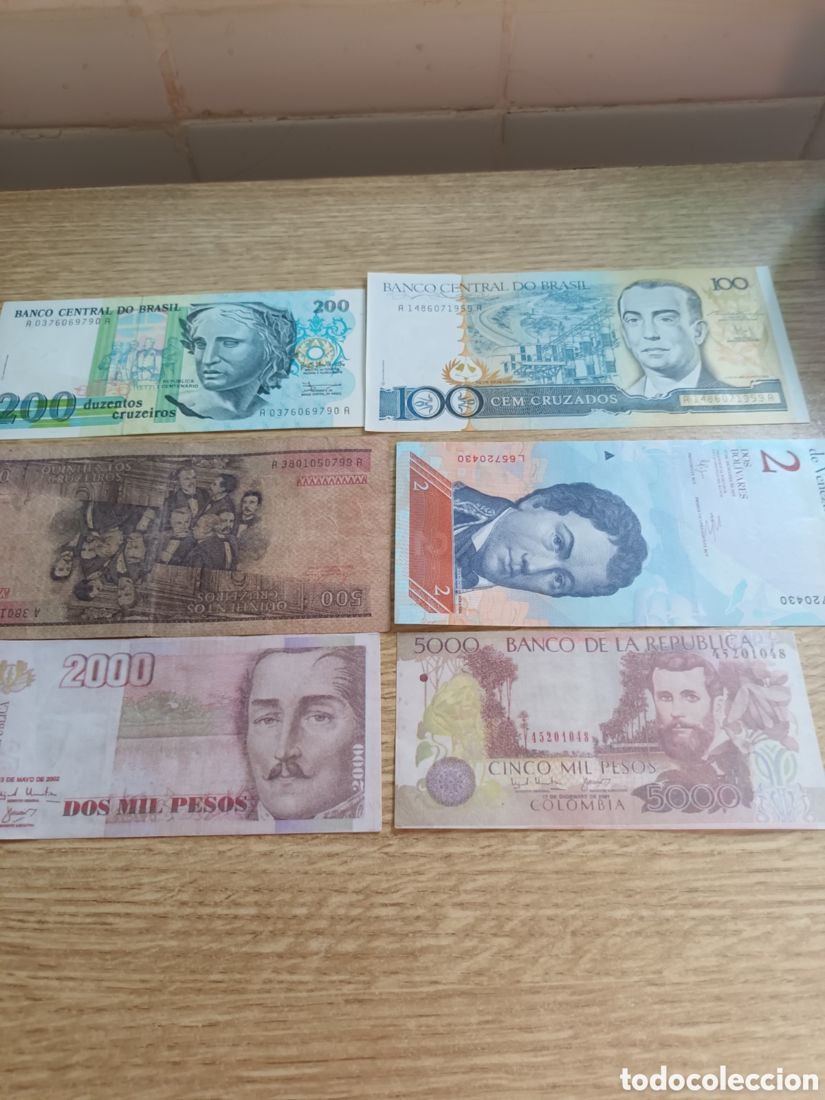 Billetes extranjeros: LOTE DE 6 BILLETES BRASIL, COLOMBIA Y VENEZUELA