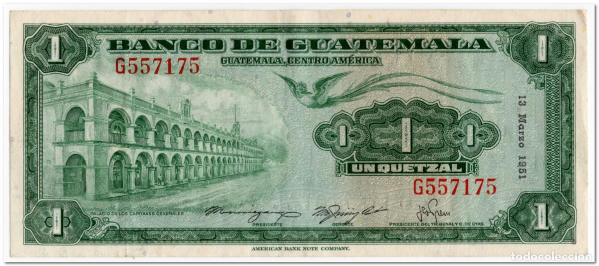Billetes extranjeros: GUATEMALA,1 QUETZAL,1951,P.24a,VF