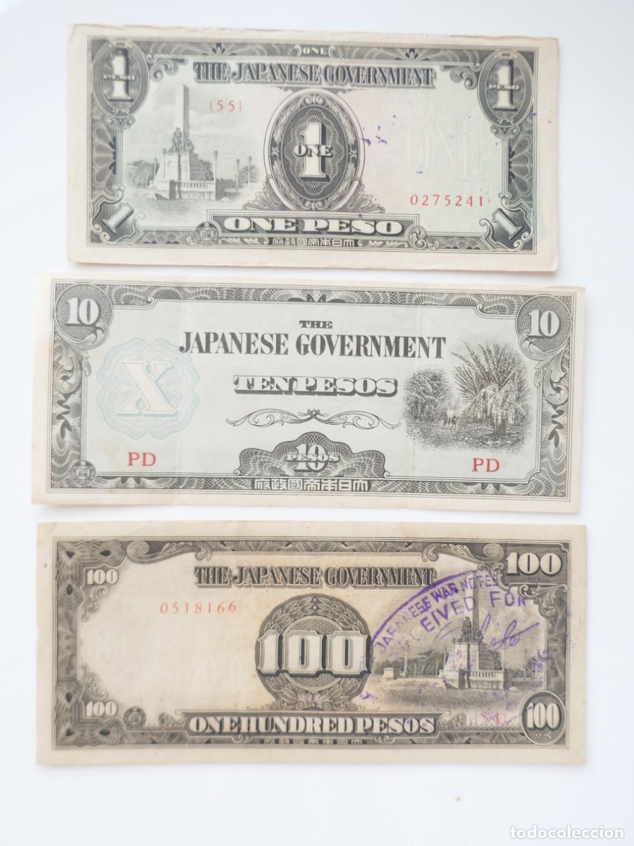 Billetes extranjeros: LOTE 3 BILLETES FILIPINAS. OCUPACI&Oacute;N JAPONESA 1942-1944 100 PESOS, 10 Y 1 PESO PICKS: 108, 109a, 11