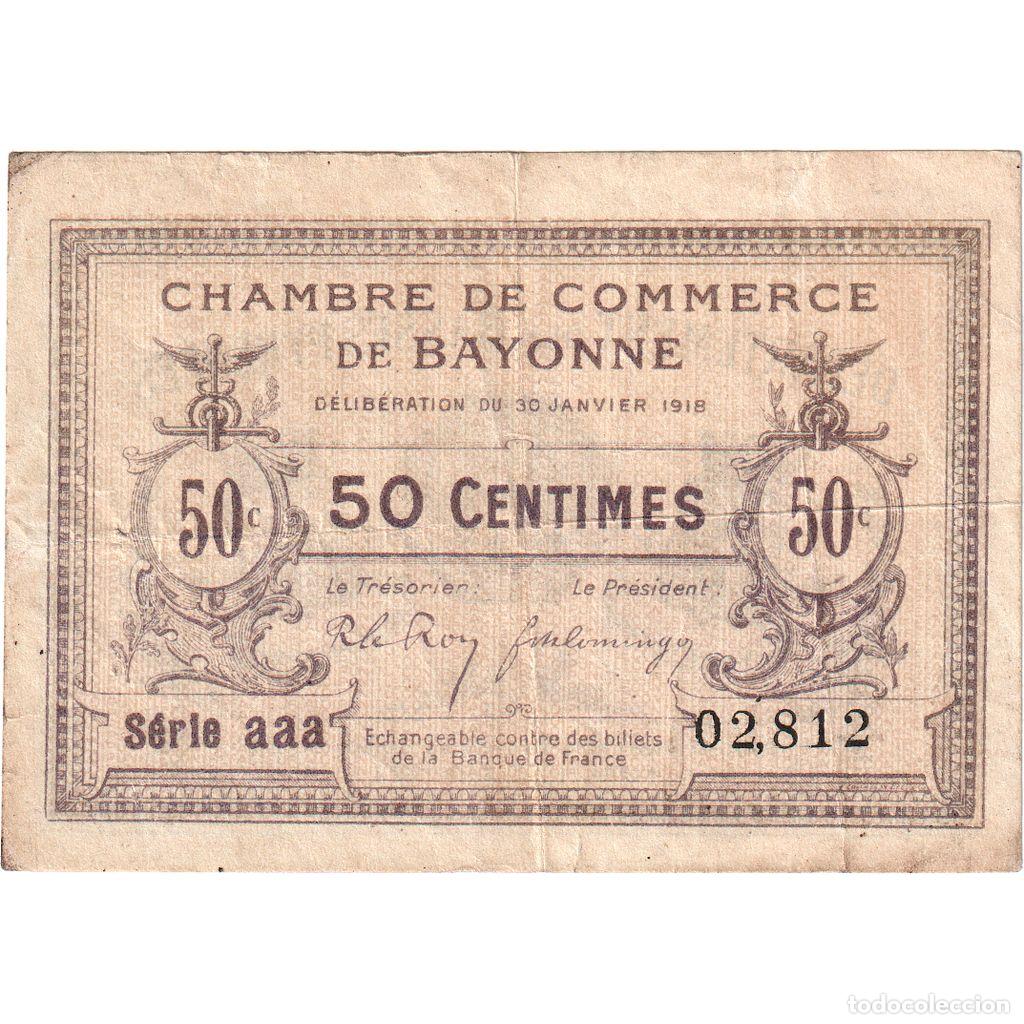Billetes extranjeros: [#1515226] Francia, Bayonne, 50 Centimes, 1918-01-30, Serie AAA 02812, Chambre de Commerce