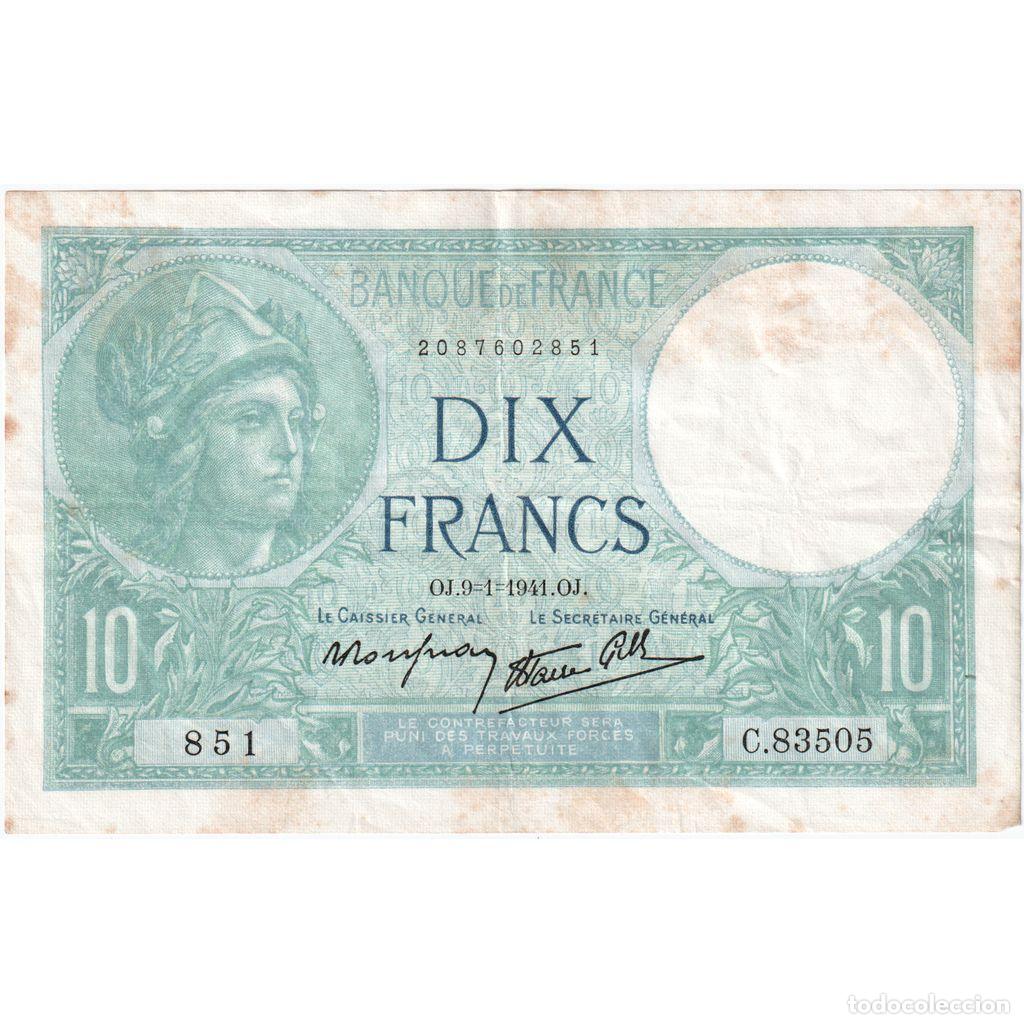 Billetes extranjeros: [#1515196] Francia, 10 Francs, 1941-01-09, C.83505 851, MBC