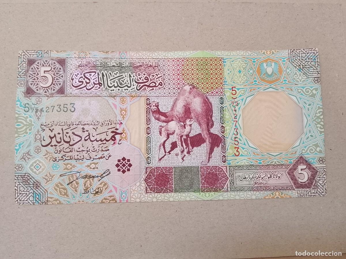 Billetes extranjeros: Billete Libia, 5 dinars, a&ntilde;o 2002 - Foto 1