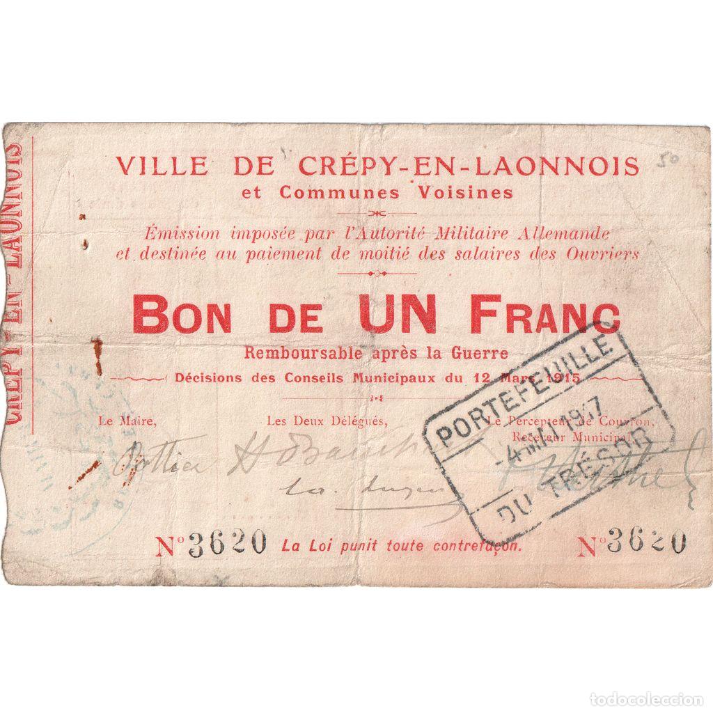 Billetes extranjeros: [#1515262] Francia, 1 Franc, 1915-03-12, 3620, RC+, Pirot:02-531