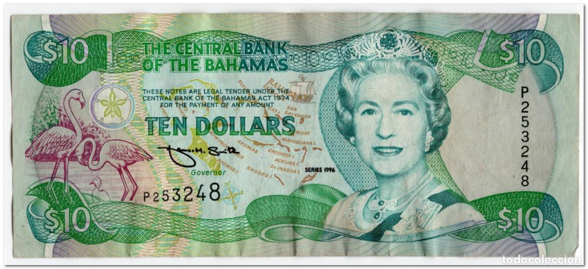 Billetes extranjeros: BAHAMAS,10 DOLLARS,1996,P.59,VF