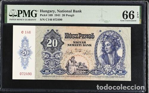 Billetes extranjeros: HUNGRIA * BILLETE 20 PENGO 1941 * PMG-66 EPQ (IC-1840)