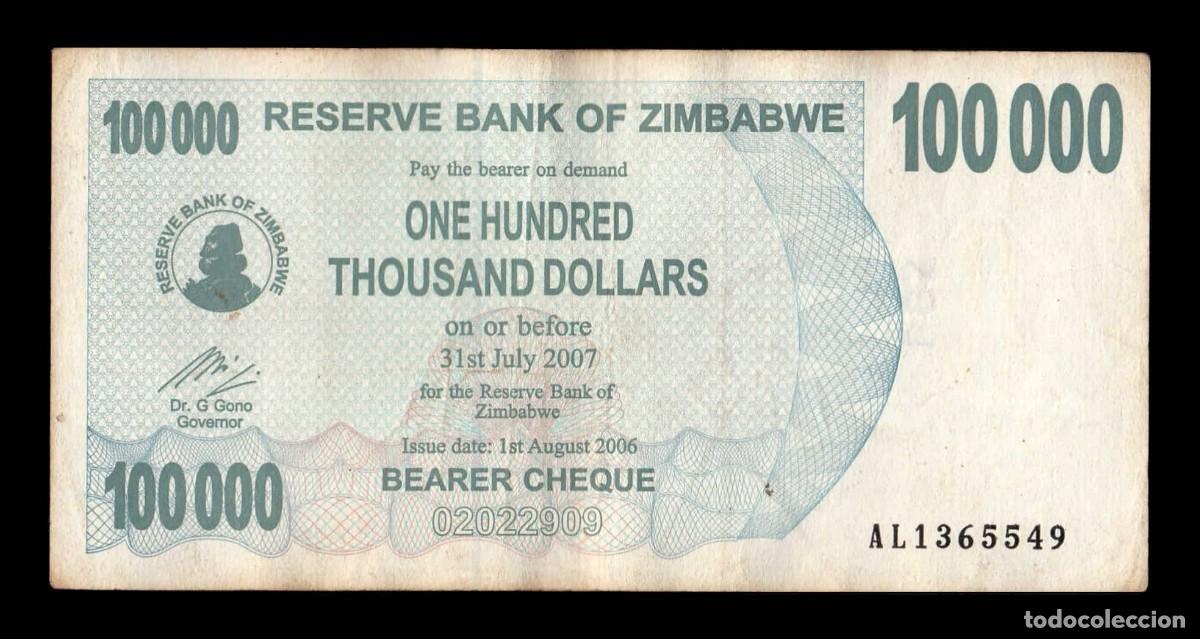 Billetes extranjeros: Zimbabwe 100000 D&oacute;lares 2008 Pick 48b Mbc Vf