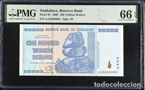 Billetes extranjeros: ZIMBABWE * BILLETE 100 TRILLION DOLLARS 2008 * PMG-66 EPQ (IC-1847)