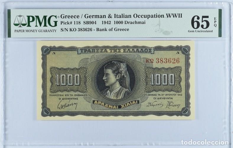 Billetes extranjeros: GRECIA * BILLETE 1000 DRACHMAI 1942 * PMG-65 EPQ (IC-1826)