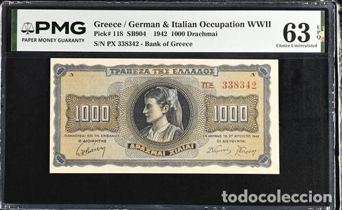 Billetes extranjeros: GRECIA * BILLETE 1000 DRACHMAI 1942 * PMG-63 EPQ (IC-1827)