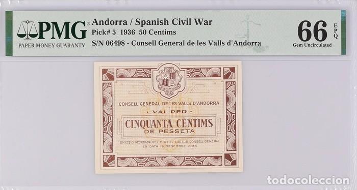 Billetes extranjeros: ANDORRA * BILLETE 50 CENTIMS 1936 * PMG-66 EPQ (IC-1829)