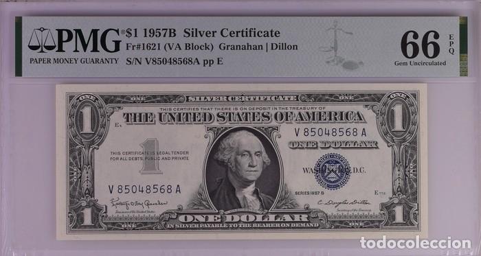 Billetes extranjeros: ESTADOS UNIDOS * BILLETE 1 DOLLAR 1957B CERTIFICADO PLATA * PMG-66 EPQ (IC-1835)