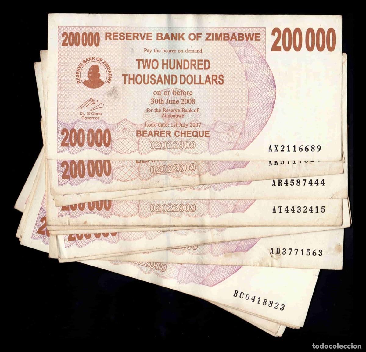 Billetes extranjeros: Zimbabwe 200000 D&oacute;lares 2007 Pick 49 Mbc Vf - Foto 3