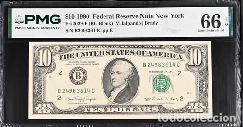 Billetes extranjeros: ESTADOS UNIDOS * BILLETE 10 DOLLARS 1990 * PMG-66 EPQ (IC-1837)