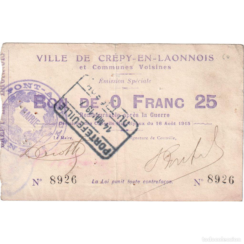 Billetes extranjeros: [#1515246] Francia, 25 Centimes, 1915-08-16, 8926, BC+, Pirot:02-531
