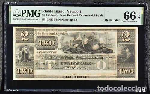 Billetes extranjeros: ESTADOS UNIDOS - RHODE ISLAND * BILLETE 2 DOLLARS 1830 * PMG-66 EPQ (IC-1836)