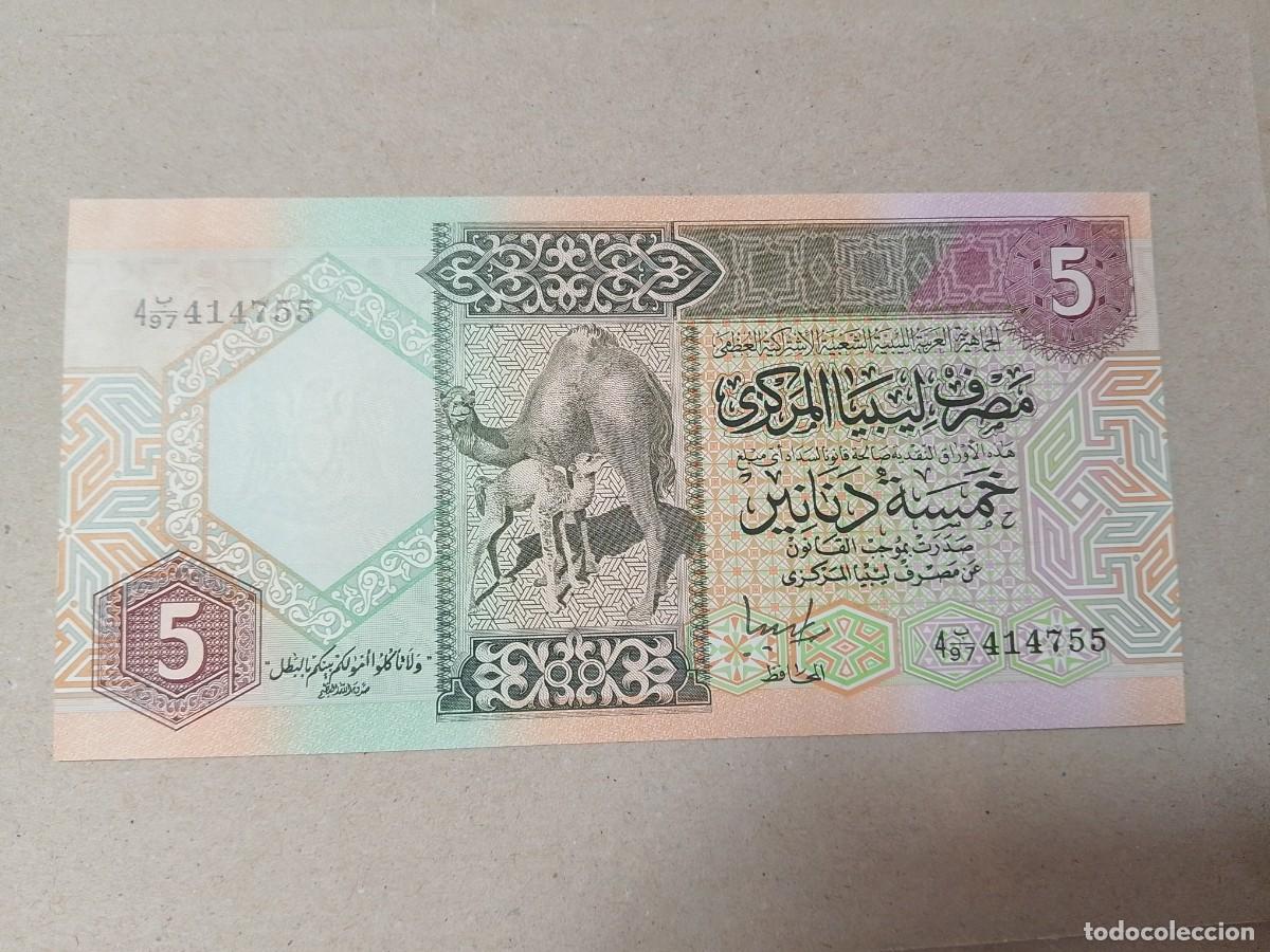 Billetes extranjeros: Billete Libia, 5 dinars, a&ntilde;o 1991, UNC - Foto 1