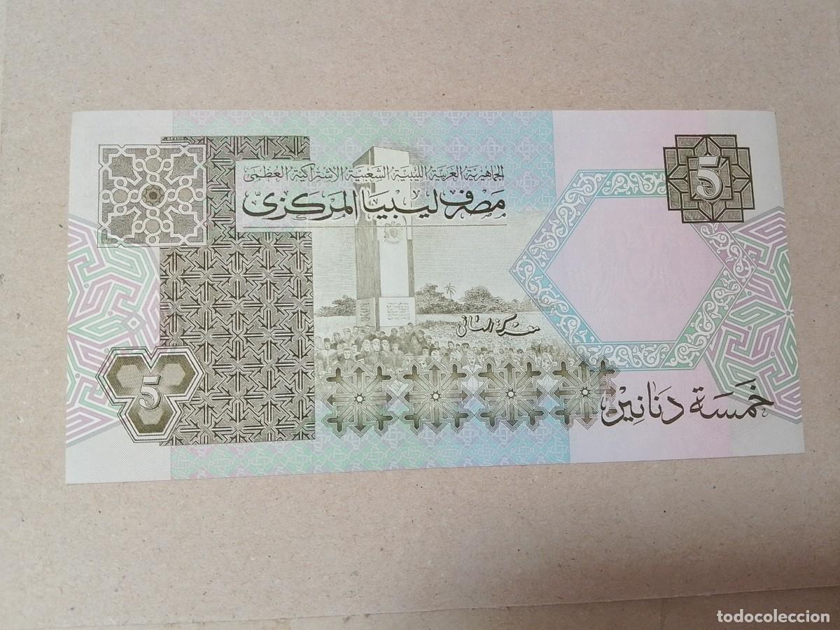 Billetes extranjeros: Billete Libia, 5 dinars, a&ntilde;o 1991, UNC - Foto 2
