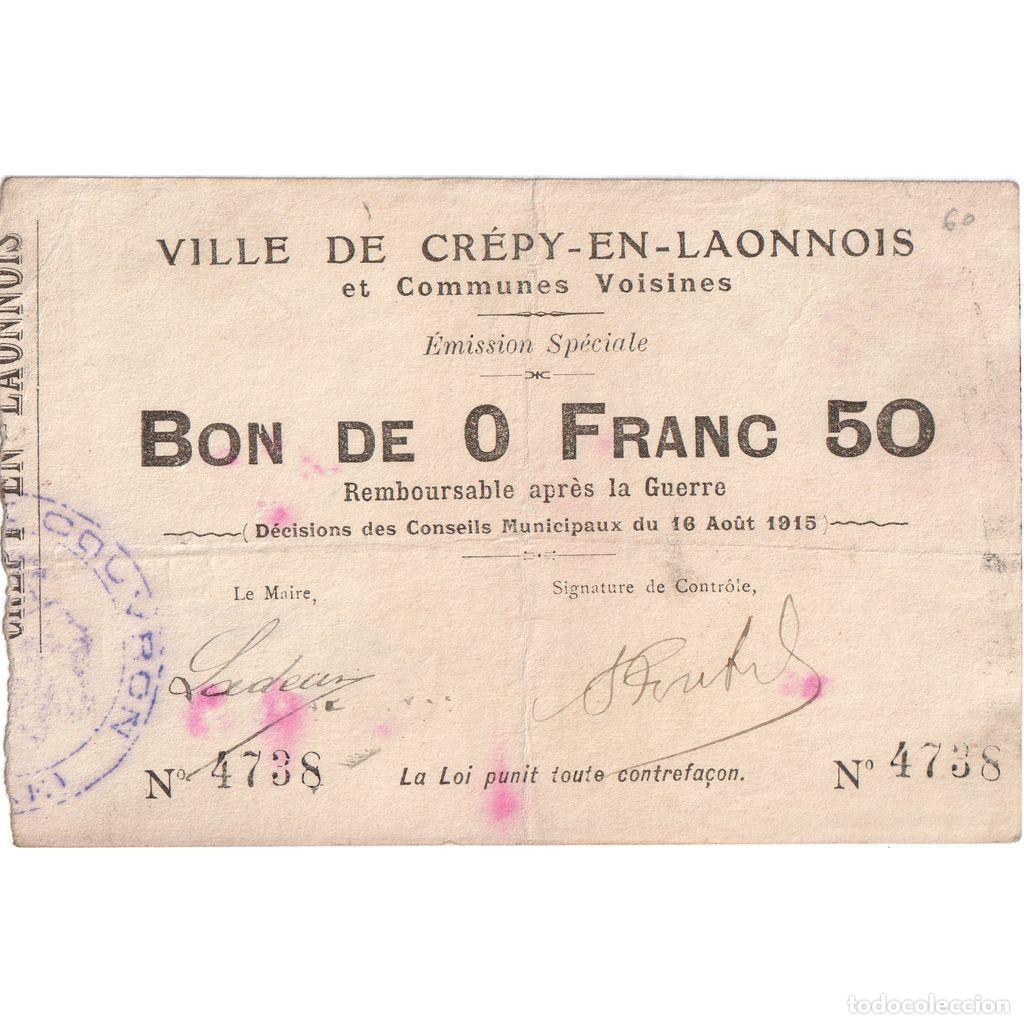 Billetes extranjeros: [#1515252] Francia, 50 Centimes, 1915-08-16, 4738, BC+, Pirot:02-531