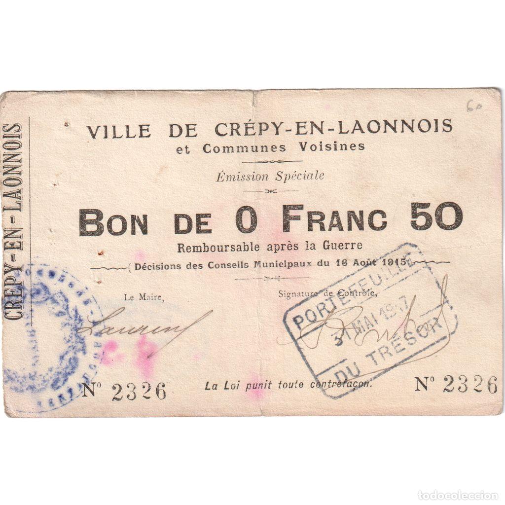 Billetes extranjeros: [#1515258] Francia, 50 Centimes, 1915-08-16, 4738, BC+, Pirot:02-531