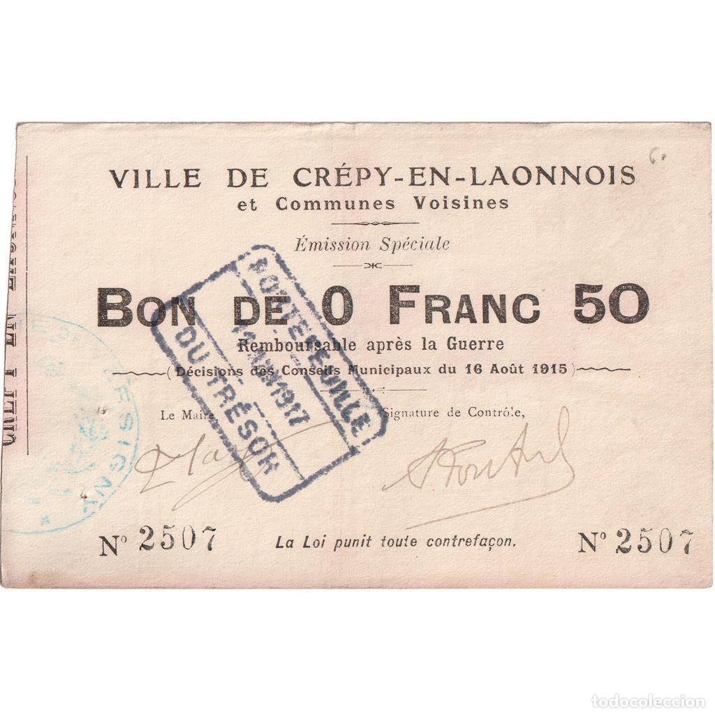 Billetes extranjeros: [#1515259] Francia, 50 Centimes, 1915-08-16, 4738, BC+, Pirot:02-531