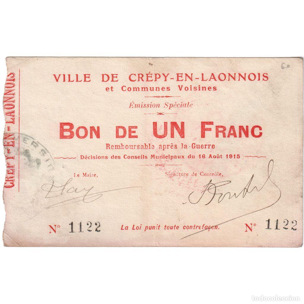 Billetes extranjeros: [#1515275] Francia, 1 Franc, 1915-03-12, 3620, RC+, Pirot:02-531