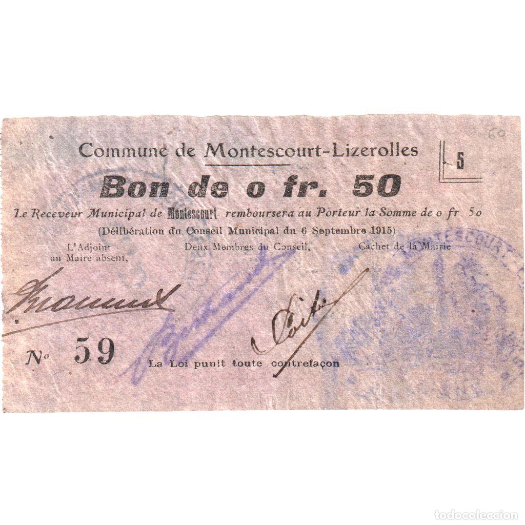 Billetes extranjeros: [#1515314] Francia, 50 Centimes, 1915-09-06, 59, BC+, Pirot:02-531