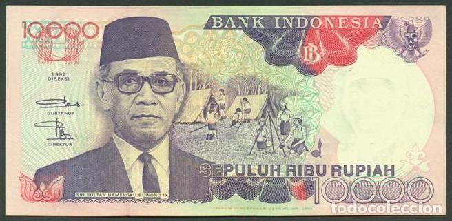 Billets internationaux: INDONESIA. 10000 rupiah 1992/199X. Pick 131. Templo Borobudur. Ver nota.