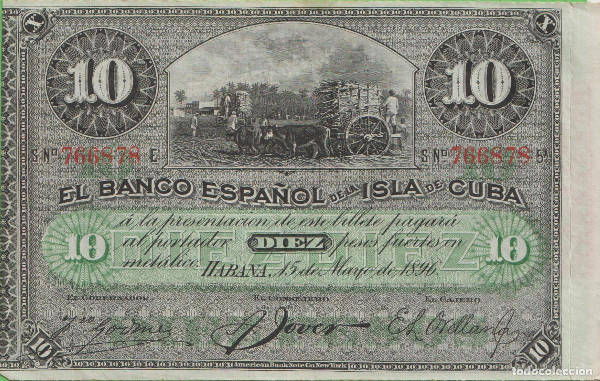 Billetes extranjeros: BILLETES ESPA&Ntilde;OLES - ALFONSO XIII - ISLA DE CUBA - 10 PESOS 1896 (PLATA) - SERIE E - ED-CU72 (EBC)