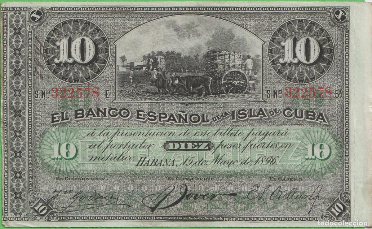 Billetes extranjeros: BILLETES ESPA&Ntilde;OLES - ALFONSO XIII - ISLA DE CUBA - 10 PESOS 1896 - SERIE E - ED-CU70 (EBC)