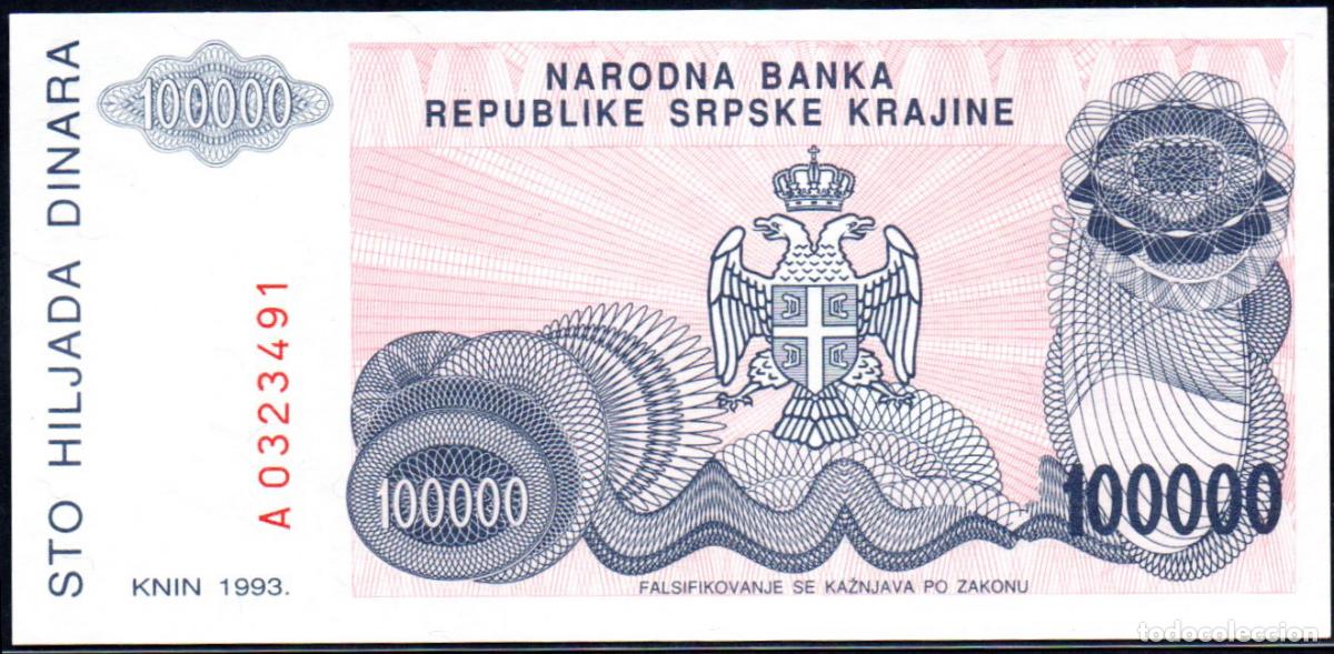 Billetes extranjeros: SERBIA - BOSNIA - 100000 DINARES 1993 - PICK. 154 - S/C