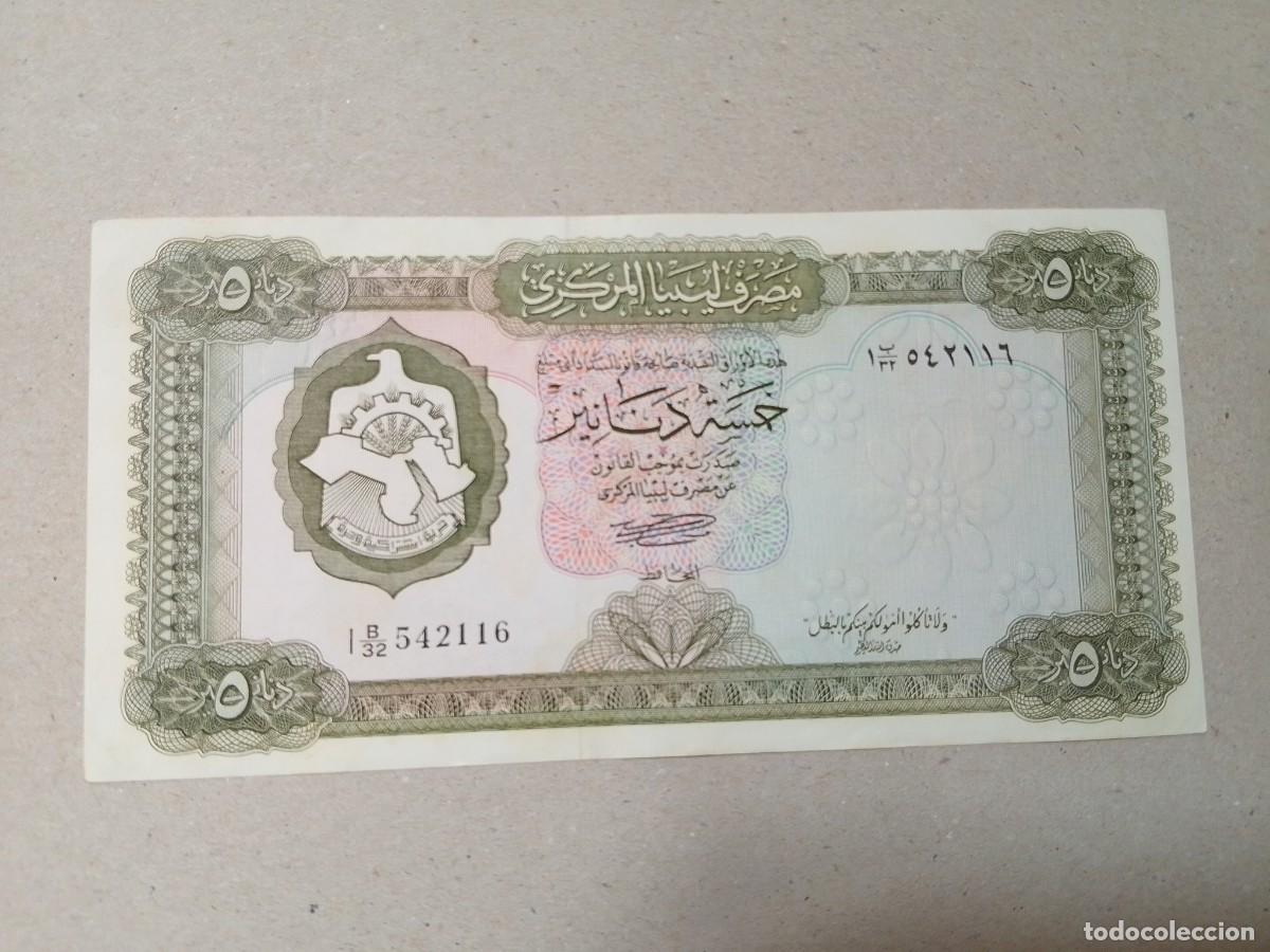 Billetes extranjeros: Billete Libia, 5 dinars, a&ntilde;o 1972, UNC - Foto 2