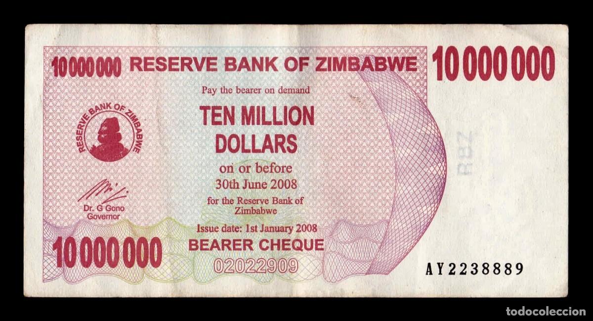 Billetes extranjeros: Zimbabwe 10000000 D&oacute;lares 2008 Pick 55a Serie A Mbc Vf