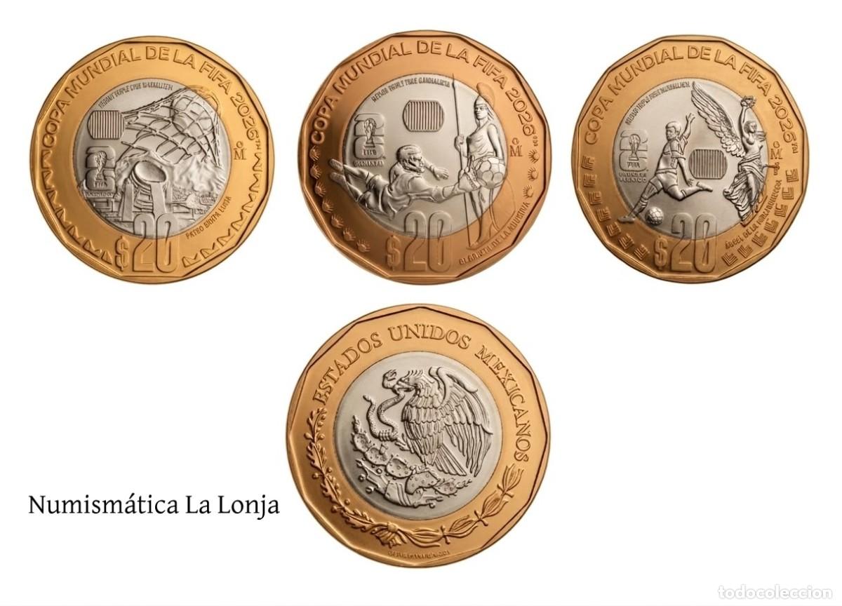 Billetes extranjeros: M&eacute;xico Set 3 monedas 20 Pesos Copa Mundial de la FIFA 2026 Km Nuevo Sc Unc