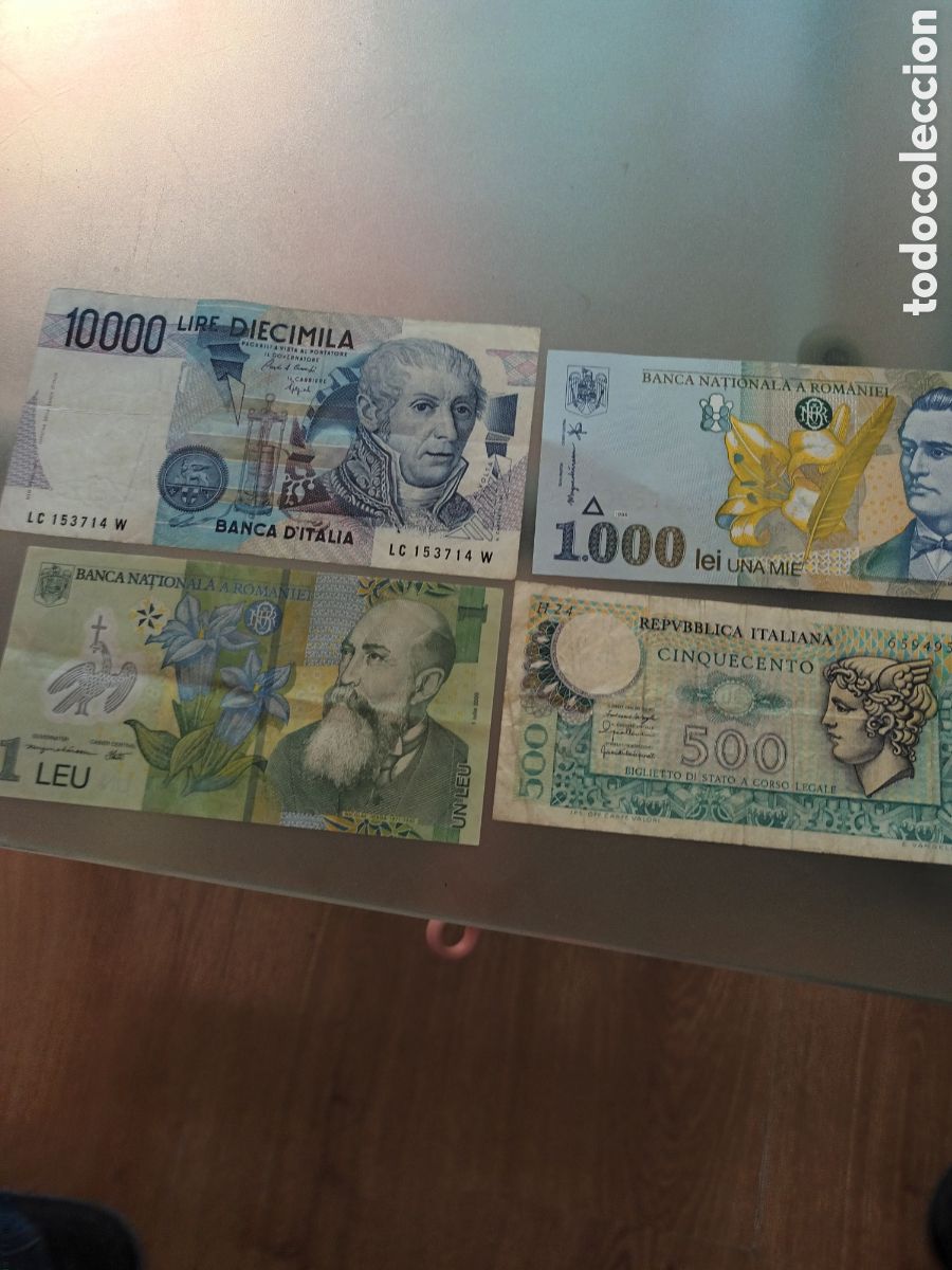 Billetes extranjeros: LOTE DE 4 BILLETES DE ITALIA Y RUMAN&Iacute;A